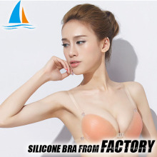 Invisible silicone strapped adhesive push up bra